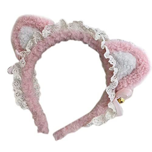 Haarband für Damen, Rüschenspitze für Katzenohren, Haarreif mit Glocken, Schleifen, Kätzchenohren, Stirnband, Schleifen, Haarband, Kopfbedeckung von BEBIKR