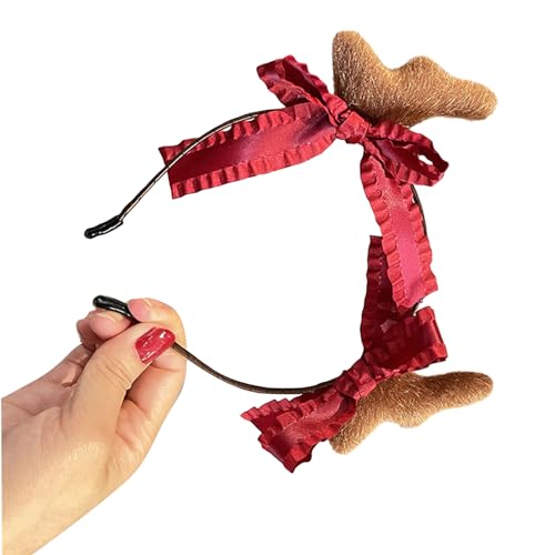 Haarband für Damen, Weihnachtsmotiv, rote Schleife, Geweih, Kopfreif, Party-Requisiten, Zubehör, Festival, Party, Haarspange, Kinder und Erwachsene von BEBIKR