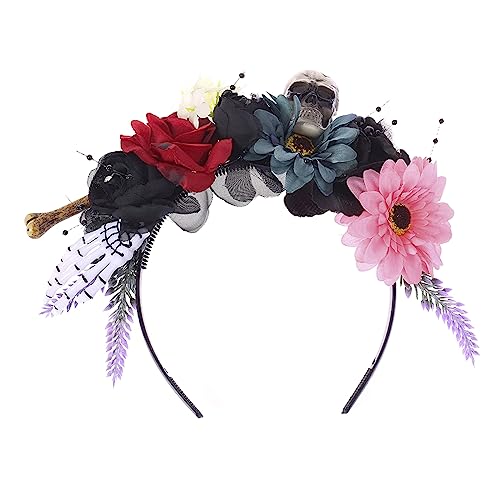 Haarband für Damen, modisch, mehrfarbig, Blumen- und Totenkopf-Form, Haarreif, Halloween, Bühne, Hochzeit, Party, Styling-Stirnband für Frauen von BEBIKR