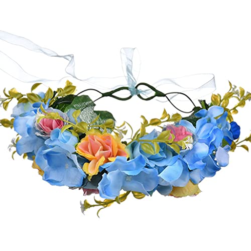 Haarband für Damen, verstellbare Blumengirlande, bunt, Blumenkranz, Krone, Stirnband mit Band für Hochzeit, Festival, Reisen, Foto-Requisiten von BEBIKR
