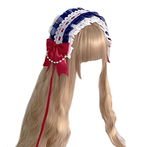 Haarreif für Damen, zartes Cosplay-Dienstmädchen-Stirnband, elegante Schleife, Dekorationen, plissiert, Spitze, Haarreif, Halloween, Party, Kostüm, Requisiten für Frauen von BEBIKR