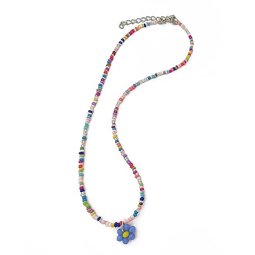 Halskette, elegante Acryl-Perlen-Halskette mit Blumen-Charm, Halsband, Schlüsselbeinkette für Damen, Modeschmuck, Geschenk, Dopamin-Halskette, Acryl von BEBIKR