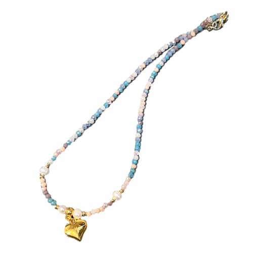 Halskette mit Kunstharz-Perlen, Vintage-Goldherz, Pullover-Kette, Choker-Halskette für Männer und Frauen, bunte Perlen-Schlüsselbein-Kette, Sonstige von BEBIKR