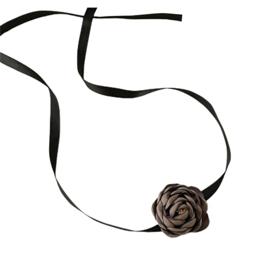 Kamelien-Blumen-Schleifen-Choker mit langem Band, Vintage-Kragen, Hochzeits-Halskette, Schmuck für Brautfrauen und Mädchen, Sonstige von BEBIKR