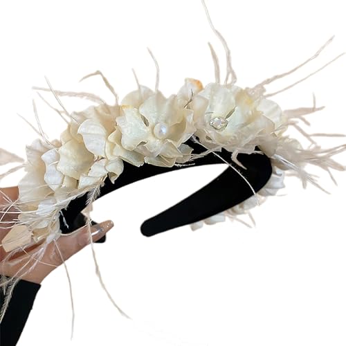 Modisches Blumen Stirnband Einzigartiges Haarband Haarschmuck Mit Feder Und Blumenverzierungen Für Verschiedene Anlässe Farbenfroher Haarschmuck von BEBIKR