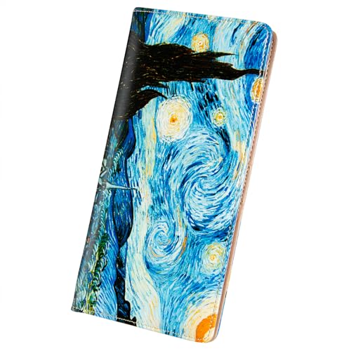 BECEERE Ultra Slim Dünne Leder Frauen Brieftasche Rfid Blocking Kreditkartenhalter Bifold Clutch, Van Gogh die Sternennacht, Niedlich von BECEERE