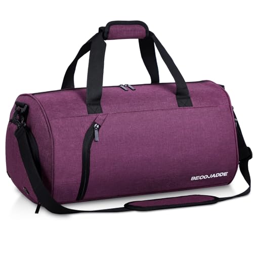 BECOJADDE Sporttaschen für Damen und Herren, 35L Reisetasche Duffel Bag Übernachtungstasche mit Schuhfach & Nassfach, wasserdichte Handgepäcktasche für Sport, Fitnessstudio, Schwimmen, Lila von BECOJADDE