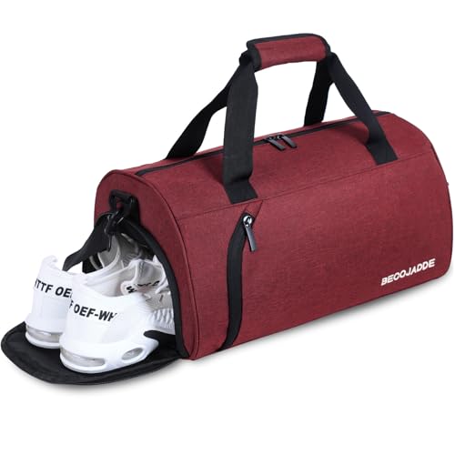 BECOJADDE Turnbeutel für Damen und Herren, Sporttasche mit Schuhfach, Workout-Tasche mit wasserabweisender Tasche, inkl. verstellbarem, abnehmbarem Schultergurt, Burgunder, S von BECOJADDE