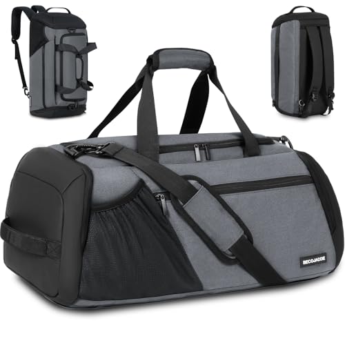 Sporttasche Herren 40L Groß Sporttaschen Reiserucksack Mehrere Taschen Rucksack mit Schuhfach Nassfach Wasserdicht für Schulter und Hand Trainingstaschen Weekender Tasche Sports Bags Grau von BECOJADDE