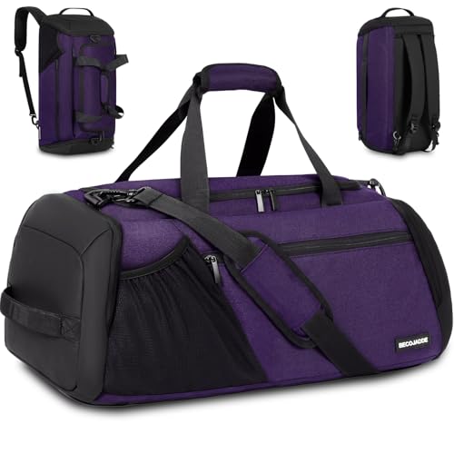 Sporttasche Herren 40L Groß Sporttaschen Reiserucksack Mehrere Taschen Rucksack mit Schuhfach Nassfach Wasserdicht für Schulter und Hand Trainingstaschen Weekender Tasche Sports Bags Lila von BECOJADDE