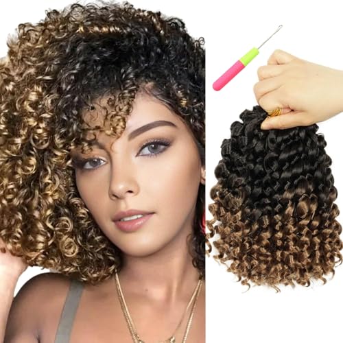 BECUS Crochet Hair Gogo Curl Crochet Braids für Schwarze Frauen tiefe Welle Wasserwelle Lockiges Crochet Braids Flechten Synthetische Haarverlängerungen 3 Packungen(Schwarz/Blond #1B/27) von BECUS