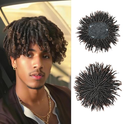 BECUS Dreadlock-Toupet für Herren, kurz, geflochtene Topper für schwarze Frauen, lockig, synthetische Perücke von BECUS