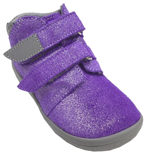 BEDA Barfußschuhe/Klett Halbschuhe + TEX Membran, Nubuk Leder Violette V2 Glitzer (Violette, EU Schuhgrößensystem, Grundschulkind, Numerisch, M, 27) von BEDA