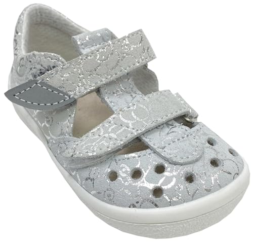 BEDA Halbsandalen/Minimalschuhe mit Doppelklett in Silber/Weiß Modell Silver Shine (Silver Shine, EU Schuhgrößensystem, Kleinkind, Numerisch, M, 25) von BEDA