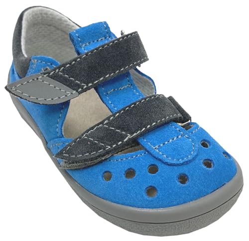 BEDA Halbsandalen/Minimalschuhe mit Doppelklett in Türkis Grau Modell TOM (Türkis Grau TOM, EU Schuhgrößensystem, Kleinkind, Numerisch, M, 24) von BEDA