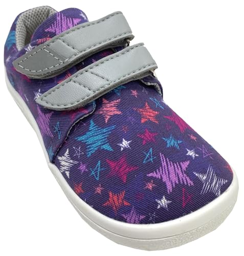 BEDA Leichte & super Flexible Textil Schuhe mit Mesh innen, Barfußschuhe Modell Stars in Violett (Violett Stars, EU Schuhgrößensystem, Grundschulkind, Numerisch, M, 32) von BEDA