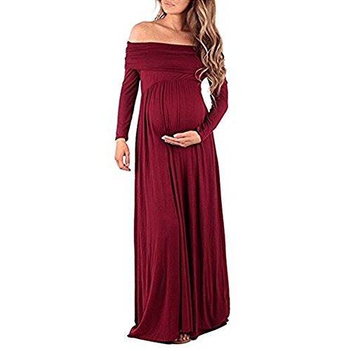 BEDAMALL Damen Umstandskleid Mutterschaft Maxi Kleid Bodenlänge Langarm Sexy Fotografie Schwangerschaft Kleid von BEDAMALL