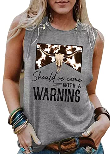 Not My First Rodeo Tank Tops Damen Ärmellos Western Grafik Vintage Tees V Ausschnitt Ring Loch Casual Cowgirls Tank Vest, Grau, 1, Klein von BEDDAN