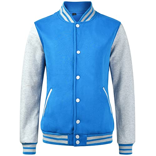 BEDSETS Baseballjacke Varsity Baseball-Baumwolljacke Jacke, Herren College Jacke Sweatjacke Unisex Oldschool Varsity Jacke Vintage Streetwear Patchwork Bomberjacke Paar Mantel (Hellblau,XL) von BEDSETS