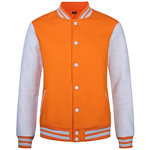 BEDSETS Baseballjacke Varsity Baseball-Baumwolljacke Jacke, Herren College Jacke Sweatjacke Unisex Oldschool Varsity Jacke Vintage Streetwear Patchwork Bomberjacke Paar Mantel (Orange,L) von BEDSETS