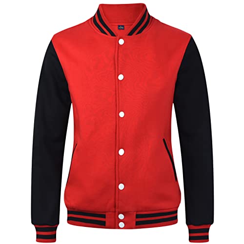 BEDSETS Baseballjacke Varsity Baseball-Baumwolljacke Jacke, Herren College Jacke Sweatjacke Unisex Oldschool Varsity Jacke Vintage Streetwear Patchwork Bomberjacke Paar Mantel (Rot 2,XL) von BEDSETS