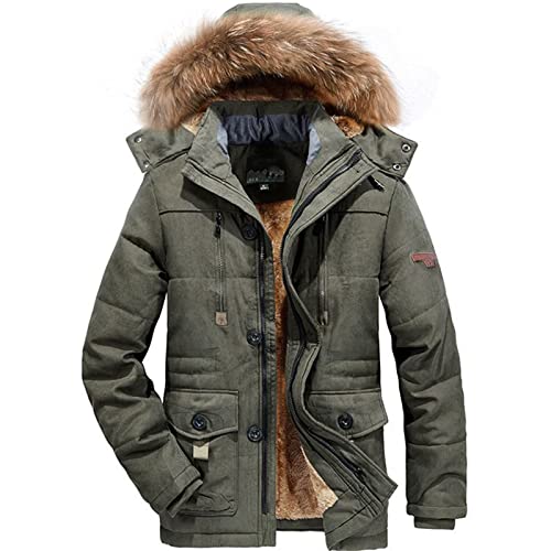 BEDSETS Herren Winterparka Warme Winterjacke Lang Wintermantel Mit Kunstfell Kapuze Outdoor Gefütterte Steppjacke Jacke (Grün,4XL) von BEDSETS