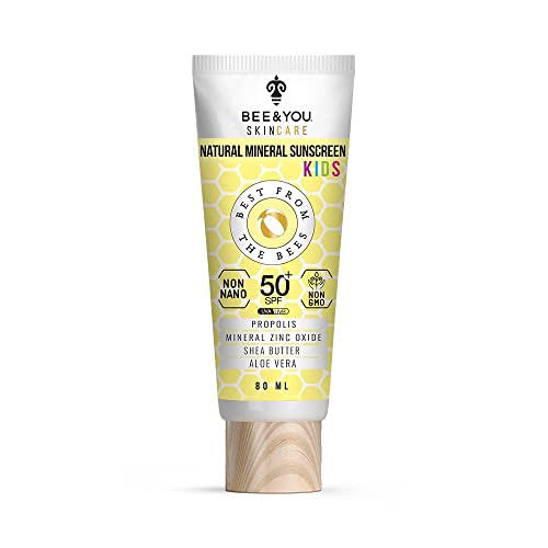 Bee and You Kids Water Resistant 100% Natural Mineral Sunscreen, for Face and Body, Broad Spectrum LSF 50 UVA/UVB Sun Protection with Zinc Oxide & Bee Propolis, hypoallergen, 80 ml von BEE & YOU