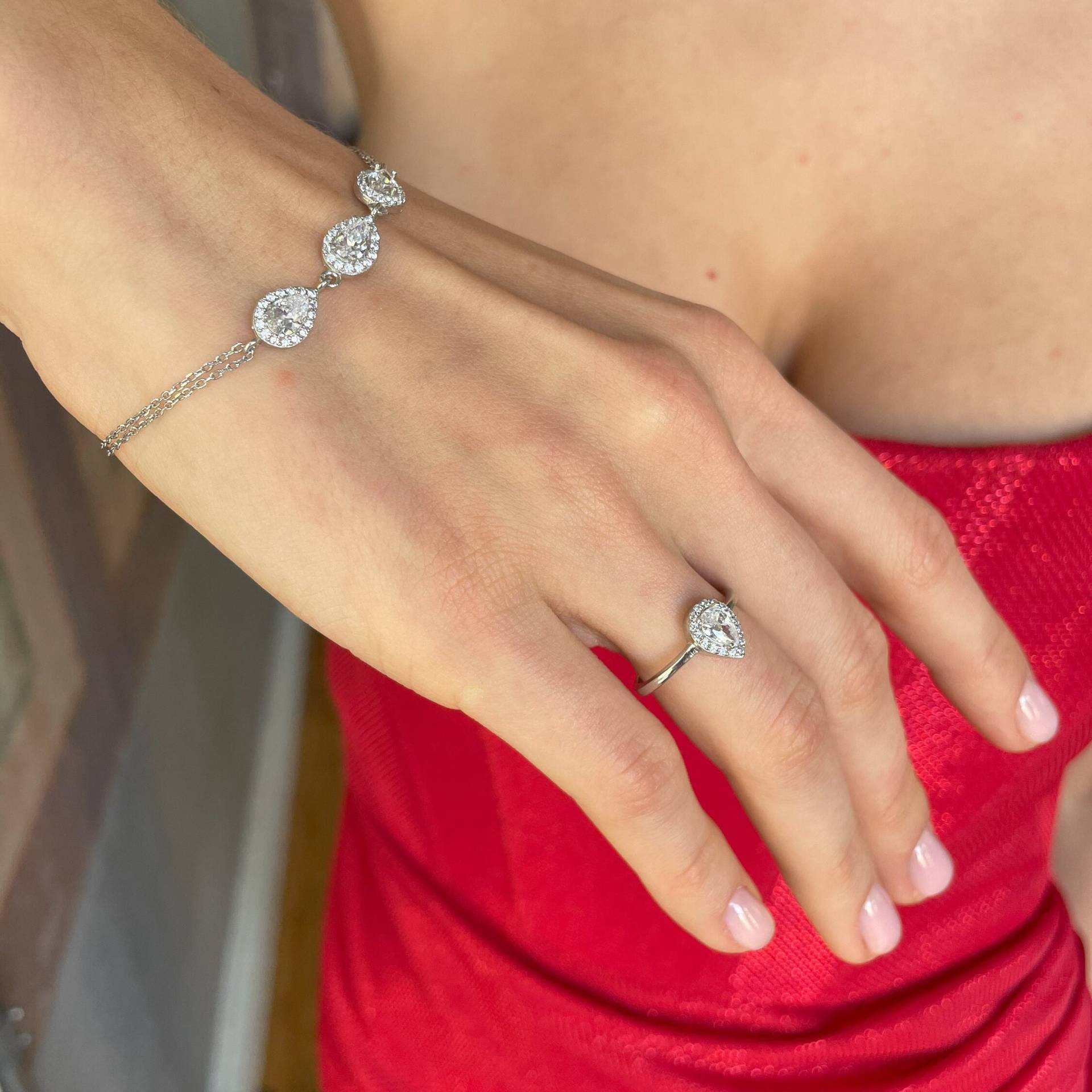 Cz Teardrop Schmuck Set - Braut 925 Sterling Silber Armband & Ring Halo Geburtstagsgeschenk Weihnachtsgeschenk Cz Teardrop Schmuck Set - Braut 925 Sterling Silber Armband & Ring Halo Geburtstagsgeschenk Weihnachtsgeschenk von BEEFANCYJewelry