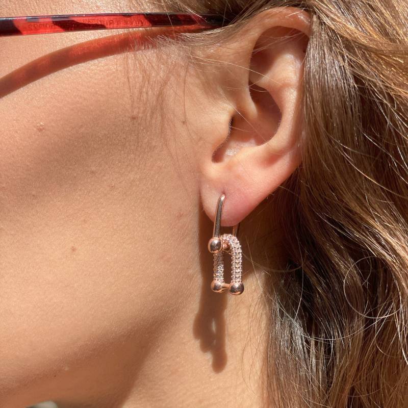 Elegante U Form Ohrringe - Rose Vergoldete Ohrhänger Sterling Silber Schmuck Link von BEEFANCYJewelry