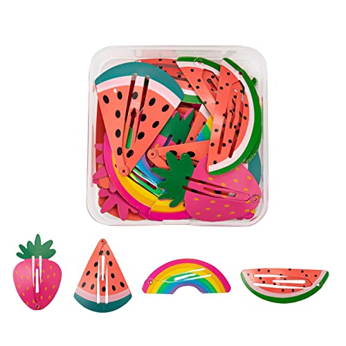 BEEFLYING 24Pcs Erdbeer Haarspangen Regenbogen Wassermelone Haarspangen Für Frauen Mädchen Kindertag Nette Snap Haarnadeln von BEEFLYING