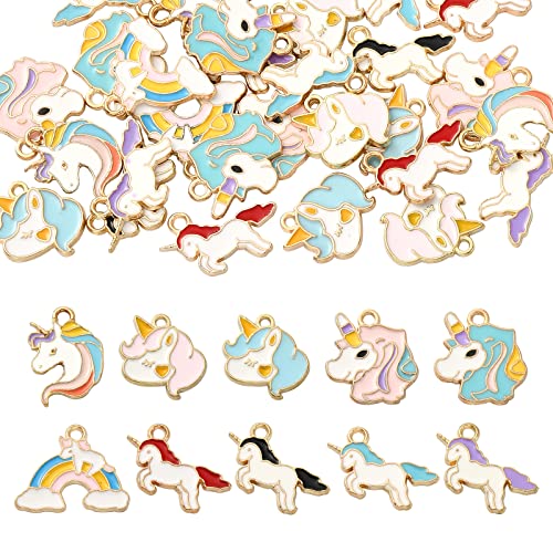 BEEFLYING 40 Stück Einhorn-Legierungs-Emaille-Anhänger Metall-Tier-Regenbogen-Wolken-Karikatur-Anhänger Vergoldete Anhänger für Bastelbedarf zur von BEEFLYING