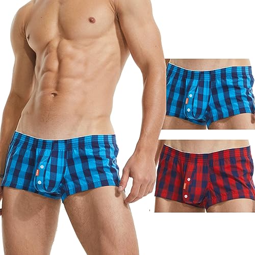 BEEMEN Low Rise Herren Baumwolle Boxer Unterwäsche Männer Boxershorts Mini Fit Trunks Non-Stretch Checkered Design Unterhose mit Eingriff von BEEMEN