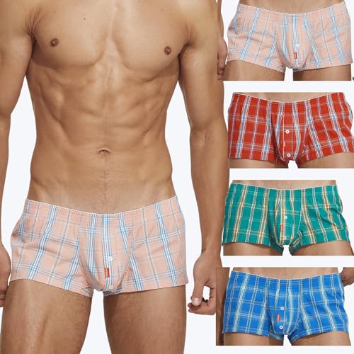 BEEMEN Low Rise Herren Baumwolle Boxer Unterwäsche Männer Boxershorts Mini Fit Trunks Non-Stretch Checkered Design Unterhose mit Eingriff von BEEMEN