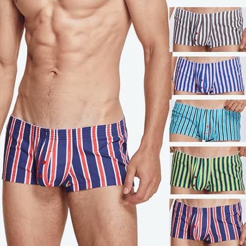 BEEMEN SEOBEAN Low Rise Herren Boxershorts Sexy Trunks Sport Atmungsaktive Baumwolle Striped Tight Boxer Slip Unterwäsche von BEEMEN