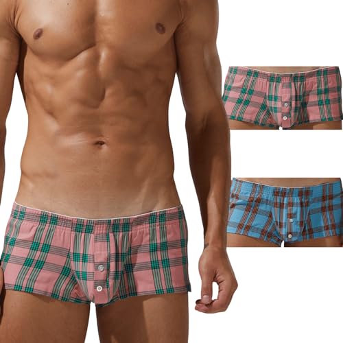 BEEMEN Low Rise Herren Baumwolle Boxer Unterwäsche Männer Boxershorts Mini Fit Trunks Non-Stretch Checkered Design Unterhose mit Eingriff von BEEMEN