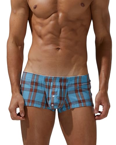 SEOBEAN Herren Boxershorts Low Rise Trunk 100% Baumwolle – Dunkelblau – Größe L – Mini Fit, Kariertes Design, atmungsaktiv mit Eingriff von BEEMEN