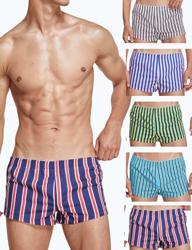 BEEMEN SEOBEAN Striped Low Rise Loose Herren Boxershorts Sexy Trunks Sport Atmungsaktive 100% Baumwolle Boxer Slip Unterwäsche von BEEMEN