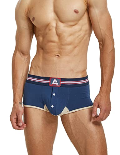 SEOBEAN Herren Boxershorts Low Rise Baumwolle Casual Männer Unterhose Retroshorts Trunks Dunkelblau L von BEEMEN