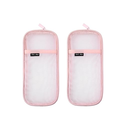 BEEOFICEPENG 2 x transparente Netz-Federmäppchen, Reißverschluss, transparente Make-up-Tasche, Federmäppchen, rose von BEEOFICEPENG