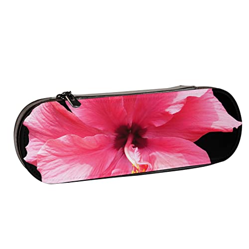 BEEOFICEPENG Federmäppchen, Hibiskus-Rosa-Tropenblume, isoliertes Blumenmuster, Leder-Federmäppchen, Stifttasche, Büro, Schule, Schmuckkästchen, Make-up-Pinsel-Box von BEEOFICEPENG