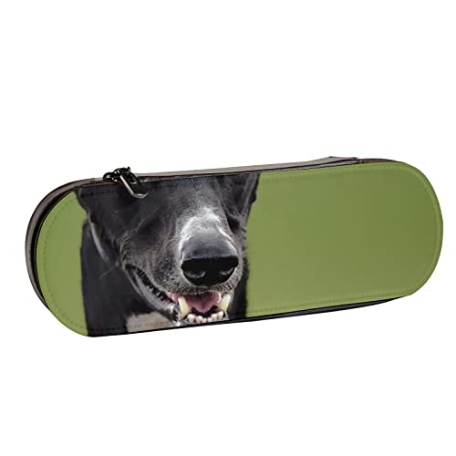 BEEOFICEPENG Federmäppchen, Windhund-Galgo-Hundekopf, schwarzer Hund, Leder-Federmäppchen, Stifttasche, Büro, Schule, Schmuckkästchen, Make-up-Pinsel-Box von BEEOFICEPENG