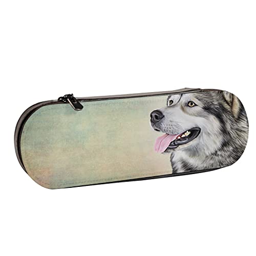 BEEOFICEPENG Federmäppchen, Zeichnung Hund Alaskan Malamute Porträt, Leder-Federmäppchen, Stifttasche, Büro, Schule, Schmuckkästchen, Make-up-Pinsel-Box von BEEOFICEPENG