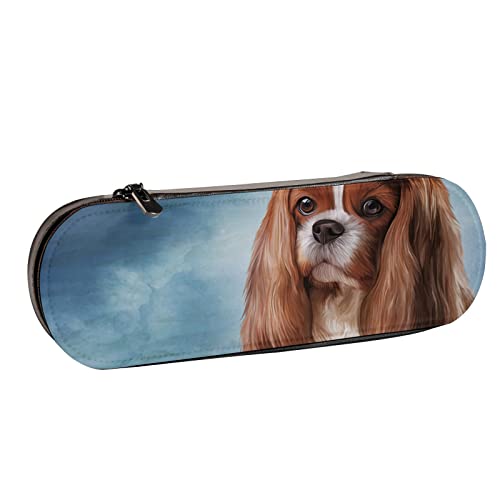 BEEOFICEPENG Federmäppchen, Zeichnung Hund Cavalier King Charles Spaniel, Leder-Federmäppchen, Stifttasche, Büro, Schule, Schmuckkästchen, Make-up-Pinsel-Box von BEEOFICEPENG