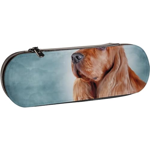 BEEOFICEPENG Federmäppchen, Zeichnung Hund English Cocker Spaniel Portrait, Leder-Federmäppchen, Stifttasche, Büro, Schule, Schmuckkästchen, Make-up-Pinsel-Box von BEEOFICEPENG