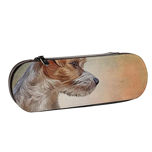 BEEOFICEPENG Federmäppchen, Zeichnung Hund Jack Russell Terrier handgezeichnet, Leder-Federmäppchen, Stifttasche, Büro, Schule, Schmuckkästchen, Make-up-Pinsel-Box von BEEOFICEPENG