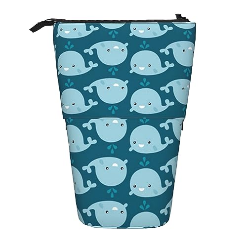 BEEOFICEPENG Teleskop-Federmäppchen, Cartoon-Wal-Hintergrunddruck, Ständer, Bleistifthalter, Federmäppchen, Stifttasche, Make-up-Tasche von BEEOFICEPENG