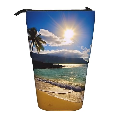 BEEOFICEPENG Teleskop-Federmäppchen, Hawaii-Strand-Druck, Ständer, Bleistifthalter, Federmäppchen, Stifttasche, Make-up-Tasche von BEEOFICEPENG