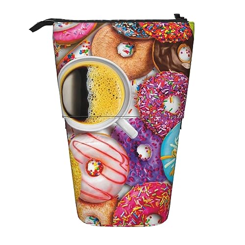 BEEOFICEPENG Teleskop-Federmäppchen, Kaffee- und Donuts-Aufdruck, Stifthalter, Federmäppchen, Stifttasche, Make-up-Tasche von BEEOFICEPENG