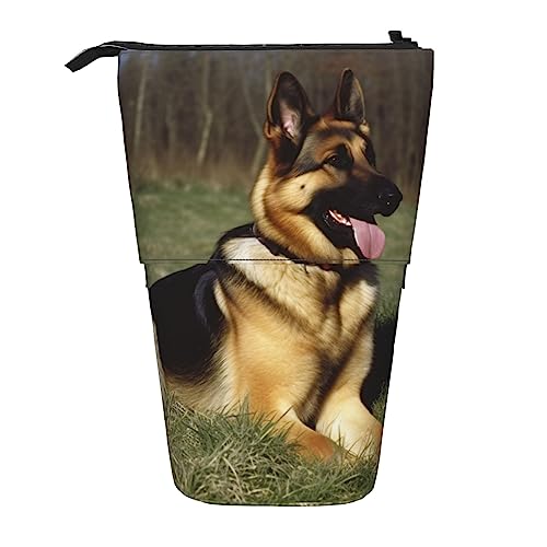 BEEOFICEPENG Teleskop-Federmäppchen, Motiv: Deutscher Schäferhund, mit Ständer, Stiftehalter, Federmäppchen, Stifttasche, Make-up-Tasche von BEEOFICEPENG