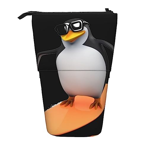 BEEOFICEPENG Teleskop-Federmäppchen, Motiv: Pinguin mit Brille, Ständer, Stiftehalter, Federmäppchen, Stifttasche, Make-up-Tasche von BEEOFICEPENG